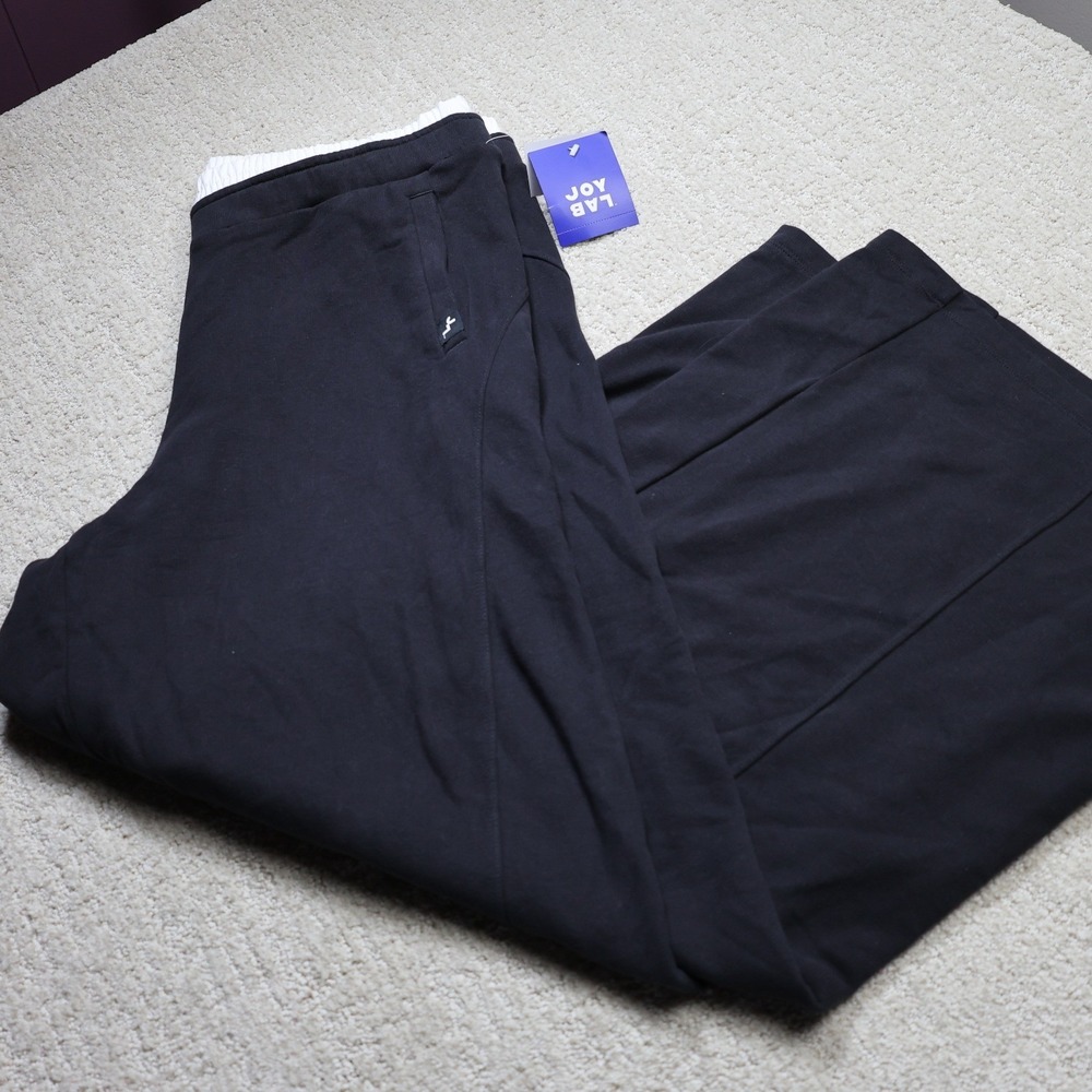 JoyLab Black Onyx Layered Waist Wide Leg Sweatpants L L058XM